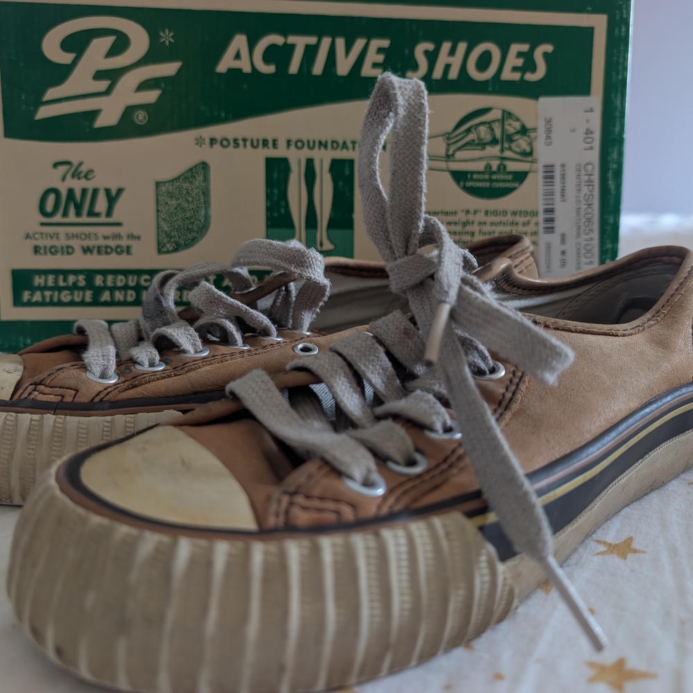 Vintage P.F. Flyers Center Lo Reissue, Tan and Cream Sneakers